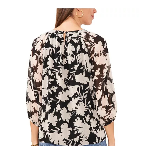 💓Vince Camuto Floral Black and White Women's Top XL - Picture 3 of 17